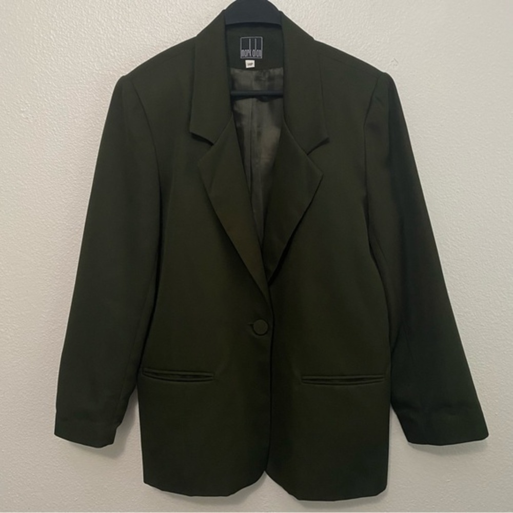 Vtg Women's Olive Green Blazer Suit Jacket 14P Old Money Heritage Dark Academia